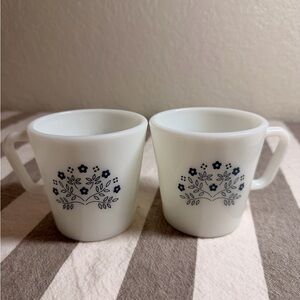 Vintage Pyrex Milk Glass Mugs Set of Two Summer Impressions Excellent Condition
